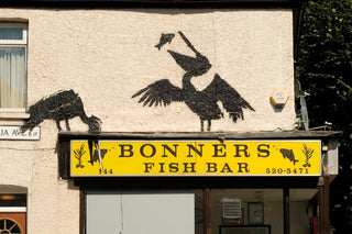 banksy art in london bonners fish bar pelicans